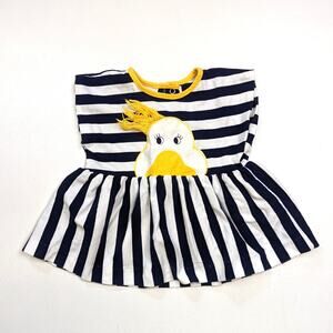 Vintage English Toffee Top Baby Girls Sz 12m Navy Duck 3D Cute Peplum Everyday